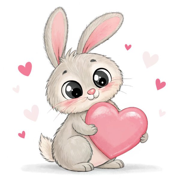 Cute bunny holding heart