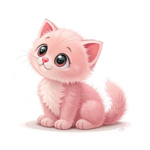 Cute pink kitty and white background