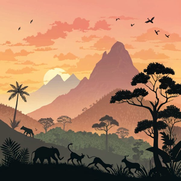 Nice Sunset with mountain and a bunch of jungle